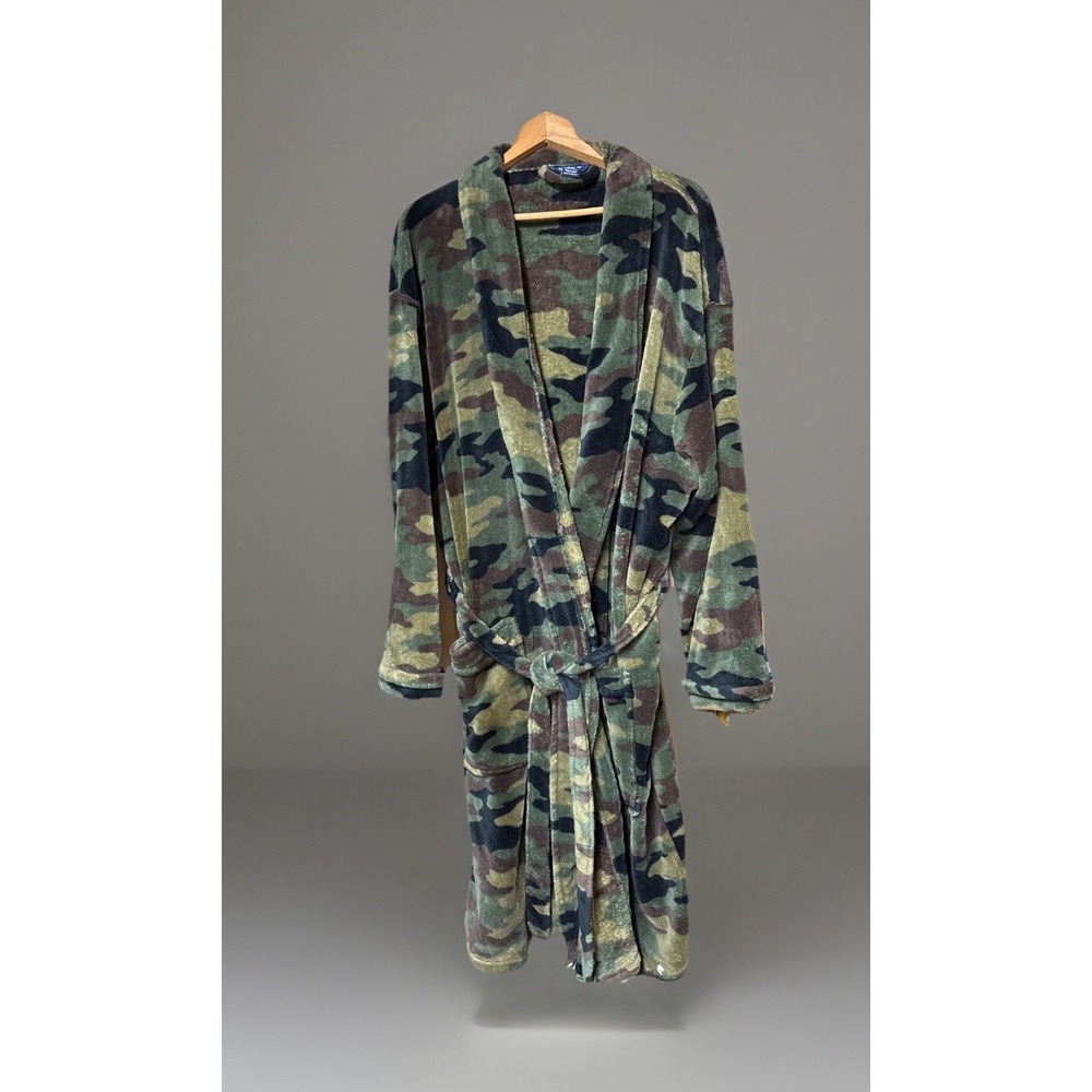Croft & Barrow Men's 1X-2X Outdoor Camp Camo Camouflage Belted Bath Robe Pockets